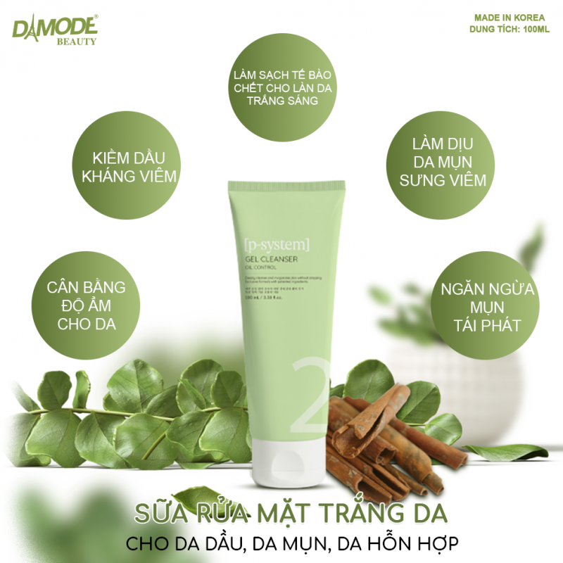 Sữa Rữa Mặt Trắng Da cho Da Dầu, Mụn, Hỗn Hợp - Gel Cleanser Oil Control