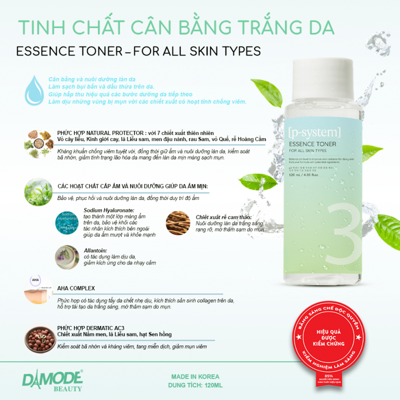 Tinh Chất Cân Bằng Trắng Da Dành Cho Mọi Loại Da Essence Toner