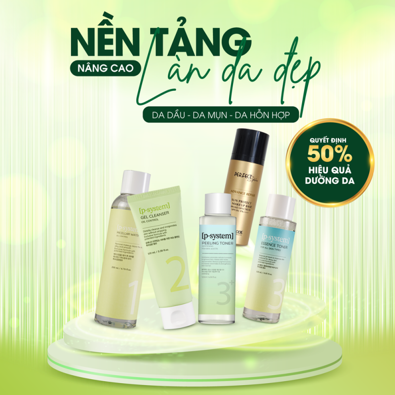 COMBO LÀM SẠCH, TRANG ĐIỂM, BẢO VỆ CƠ BẢN DA DẦU, DA MỤN, DA HÔN HỢP